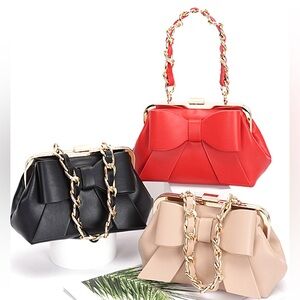 Vegan Leather Bow Top Handle Bag